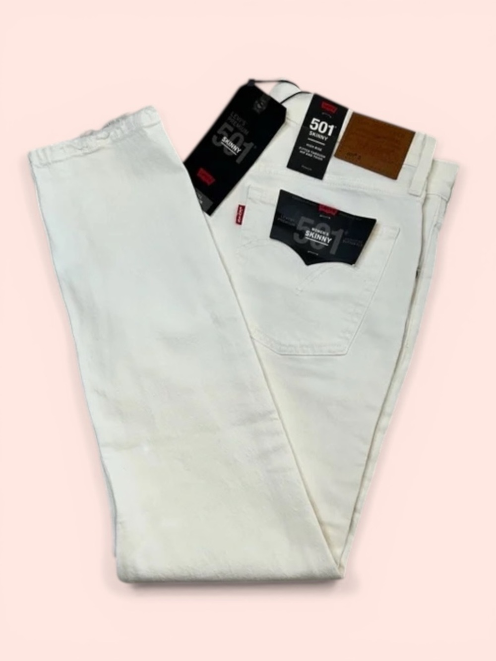 Levi's Women's 30/28 Off-White/Ivory 501S High Rise Button Fly Skinny Jeans